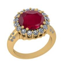 4.30 Ctw VS/SI1 Ruby And Diamond 14K Yellow Gold Engagement Halo Ring