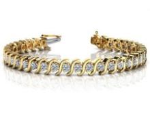 CERTIFIED 14K YELLOW GOLD 5 CTW G-H SI2/I1 CLASSIC S SHAPED DIAMOND TENNIS BRACELET MADE IN USA