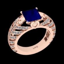 2.76 Ctw VS/SI1 Blue Sapphire And Diamond Prong Set 14K Rose Gold Skull Ring