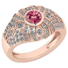 Certified 1.04 Ctw Pink Tourmaline And Diamond Ladies Fashion Halo Ring 14K Rose Gold (VS/SI1) MADE