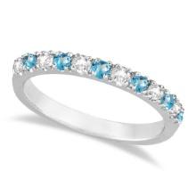 Diamond and Blue Topaz Ring Anniversary Band 14k White Gold 0.32ctw