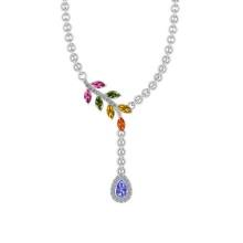 Certified 1.13 Ctw I2/I3 Multi Sapphire, tanzanite And Diamond 10K White Gold Necklace