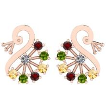 Certified 0.95 Ctw Garnet, Peridot, Citrine And Diamond I1/I2 14K Rose Gold Stud Earrings