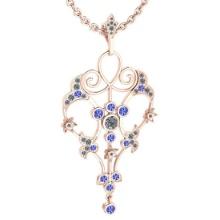 Certified 1.68 Ctw I2/I3 Tanzanite And Diamond 14K Rose Gold Victorian Style Necklace