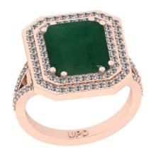 5.20 Ctw VS/SI1 Emerald And Diamond 18K Rose Gold Double Row Engagement Halo Ring