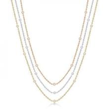 Three-Strand Diamond Station Necklace in 14k Three-Tone Gold (4.50ct)