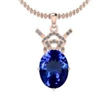 Certified 7.10 Ctw VS/SI1 Tanzanite And Diamond 14K Rose Gold Vintage Style Necklace