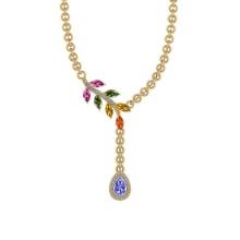 Certified 1.13 Ctw I2/I3 Multi Sapphire, tanzanite And Diamond 10K Yellow Gold Necklace