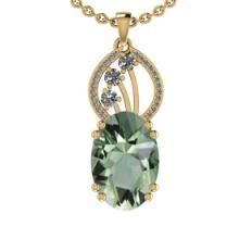 15.48 Ctw I2/I3 Green Amethyst And Diamond 10K Yellow Gold Pendant