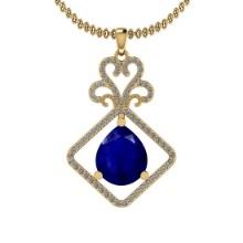 1.55 Ctw SI2/I1 Blue Sapphire And Diamond 14K Yellow Gold Necklace