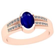 0.62 Ctw I2/I3 Blue Sapphire And Diamond 14K Rose Gold Ring