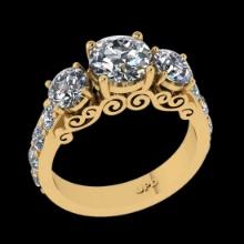 3.05 Ctw VS/SI1 Diamond 14K Yellow Gold three Stone Ring