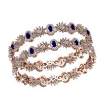 10.28 Ctw SI2/I1 Blue Sapphire And Diamond 14K Rose Gold Bangle