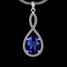 5.71 Ctw VS/SI1 Tanzanite And Diamond 10K White Gold Vintage Style Pendant