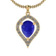 Certified 6.64 Ctw Tanzanite and Diamond I1/I2 14K Yellow Gold Victorian Style Pendant