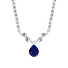 Certified 2.13 Ctw Blue Sapphire And Diamond SI2/I1 14K White Gold Pendant