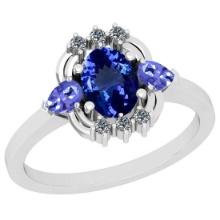 2.08 Ctw VS/SI1 Tanzanite And Diamond 18K White Gold Ring