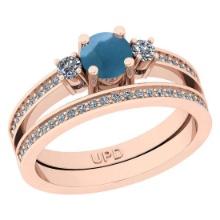 2.50 Ctw I2/I3 Aquamarine And Diamond 14K Rose Gold Wedding Set Ring