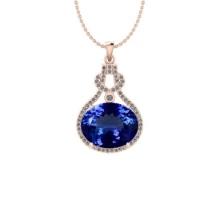 8.62 Ctw VS/SI1 Tanzanite And Diamond 18K Rose Gold Pendant Necklace