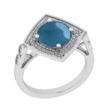 2.20 Ctw SI2/I1 Aquamarine And Diamond 14K White Gold Halo Ring