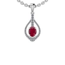 1.07 Ctw SI2/I1 Ruby And Diamond 14K White Gold Vintage Style Pendant