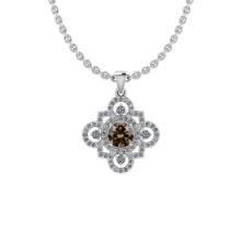 Certified 1.51 Ctw SI2/I1 Natural Fancy Brown And White Diamond Style Prong Set 14K White Gold Penda