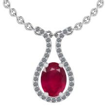 17.07 CtwSI2/I1 Ruby And Diamond 14K White Gold Pendant Necklace