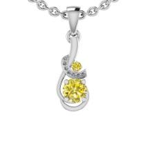 0.85 Ctw i2/i3 Treated Fancy Yellow And White Dimaond 14K White Gold Pendant