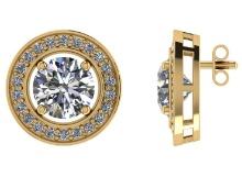 Certified 1.40 CTW Round Diamond 14K Yellow Gold Earring