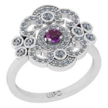 0.70 Ctw I2/I3 Amethyst And Diamond 10K White Gold Filigree Engagement Ring