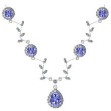 Certified 12.79 Ctw SI2/I1 Tanzanite And Diamond 14K White Necklace