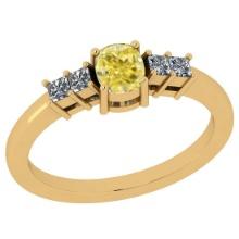 Certified 0.77 Ct GIA Certified Natural Fancy Yellow Diamond And White Diamond 18K Yellow Gold Engag