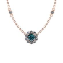 1.12 Ctw i2/i3 Treated Fancy Blue and White Diamond 14K Rose Gold Necklace