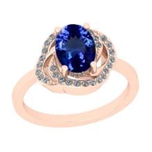 2.18 Ctw VS/SI1 Tanzanite And Diamond 18K Rose Gold Anniversary Ring