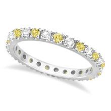 Fancy Yellow Canary and White Diamond Eternity Ring Band 14K Gold 1.00 ctw