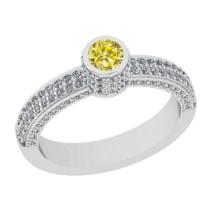 0.92 Ctw I2/I3 Treated Fancy Yellow And White Diamond 14K White Gold Vintage Style Engagement Ring