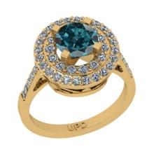 2.39 Ctw I2/I3 Treated Fancy Blue And White Diamond 10K Yellow Gold Engagement Halo Ring