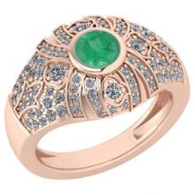 Certified 1.04 Ctw Emerald And Diamond Ladies Fashion Halo Ring 14K Rose Gold (VS/SI1) MADE IN USA