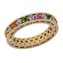 3.60 Ctw VS/SI1 Multi Stone Sapphire And Diamond 14K Yellow Gold Entity Band Ring