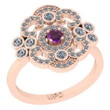 0.70 Ctw I2/I3 Amethyst And Diamond 10K Rose Gold Filigree Engagement Ring