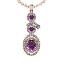 1.45 Ctw I2/I3 Amethyst And Diamond 10K Rose Gold Halo Pendant