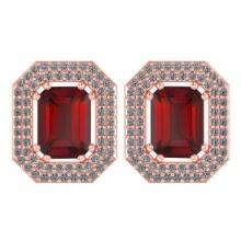 3.66 Ctw Garnet And Diamond 14k Rose Gold Halo Stud Earring