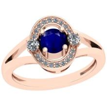 0.74 Ctw I2/I3 Blue Sapphire And Diamond 14K Rose Gold Ring