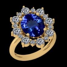 5.79 Ctw VS/SI1 Tanzanite And Diamond 10K Yellow Gold Vintage Style Ring