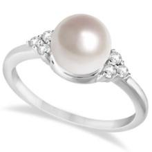 Freshwater Cultured Pearl and Diamond Accented Ring 14K W. Gold 7-8mm