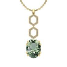 Certified 22.71 Ctw I2/I3 Green Amethyst And Diamond 14K Yellow Gold Pendant
