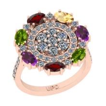 1.97 Ctw I2/I3 Multi Stone And Diamond 10K Rose Gold Cocktail Promises Ring