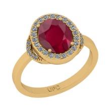 2.27 Ctw SI2/I1Ruby And Diamond 14K Yellow Gold Engagement Halo Ring