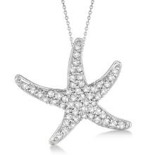 Diamond Starfish Pendant Necklace 14k White Gold 0.55ctw
