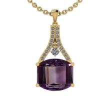 29.26 Ctw I2/I3 Amethyst And Diamond 10K Yellow Gold Vintage Style Pendant